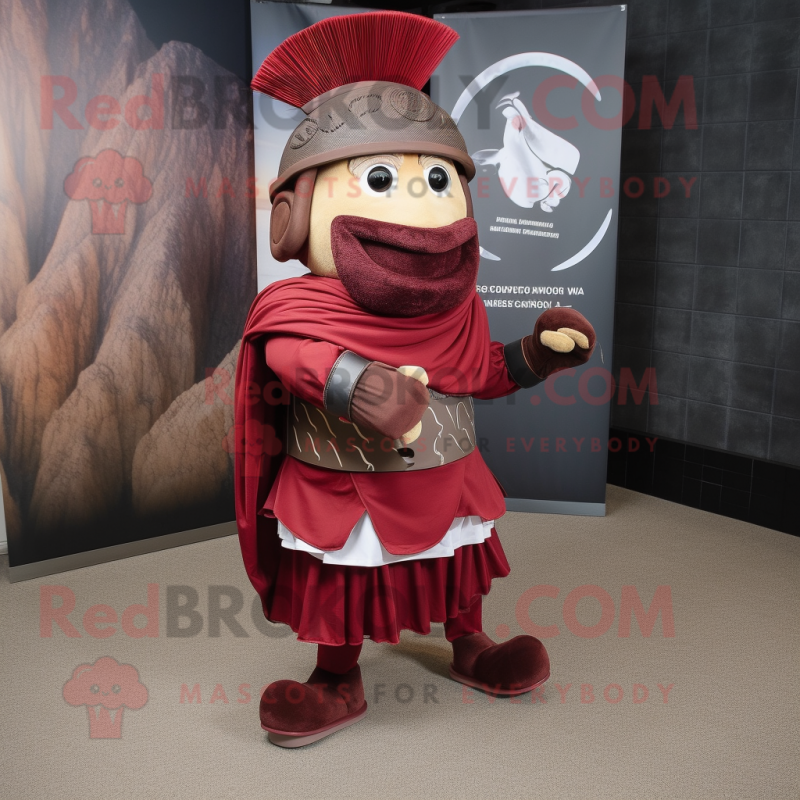 Maroon Roman Soldier mascot costume character dressed with a Wrap Dress and Earrings Maroon Roman Soldier mascot costume character dressed with a Wrap Dress and Earrings