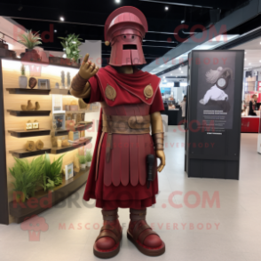 Maroon Roman Soldier mascot costume character dressed with a Wrap Dress and Earrings