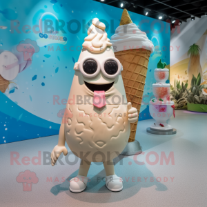 Cream Ice Cream Cone mascot costume character dressed with a Swimwear and Anklets