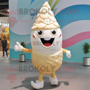 Cream Ice Cream Cone mascot costume character dressed with a Swimwear and Anklets