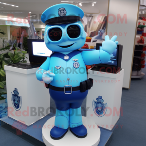 Sky Blue Police Officer mascot costume character dressed with a Swimwear and Bracelets
