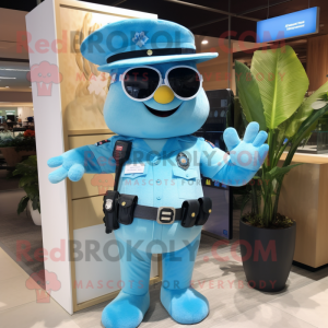 Sky Blue Police Officer mascot costume character dressed with a Swimwear and Bracelets