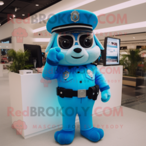 Sky Blue Police Officer mascot costume character dressed with a Swimwear and Bracelets