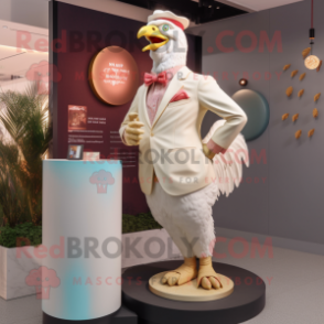 Cream Rooster mascot costume character dressed with a Blazer and Watches