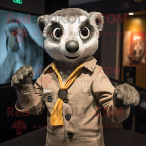 Gray Meerkat mascot costume character dressed with a Long Sleeve Tee and Ties