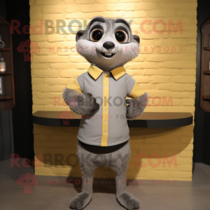 Gray Meerkat mascot costume character dressed with a Long Sleeve Tee and Ties