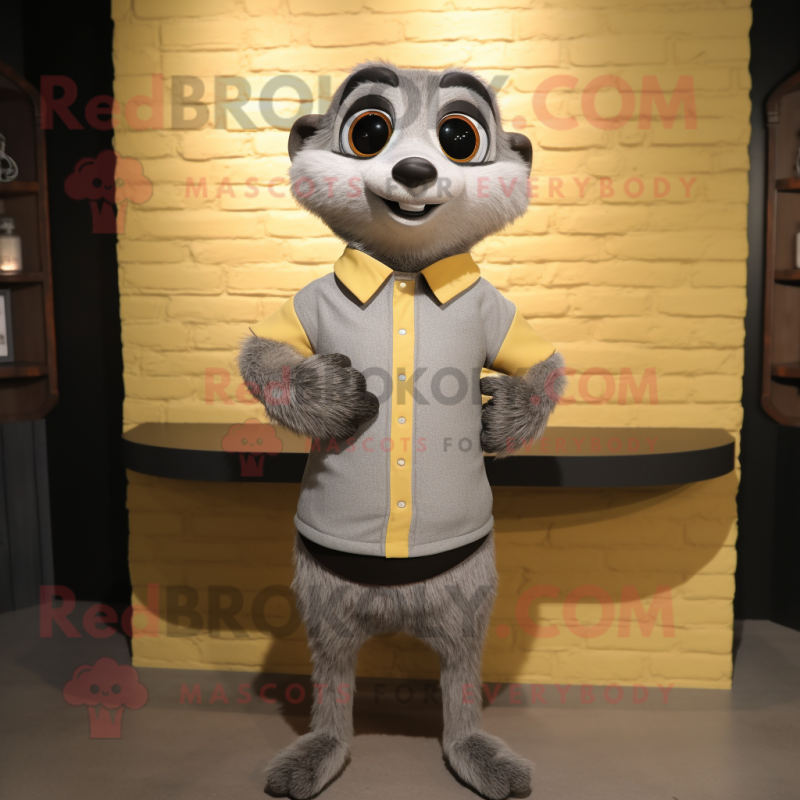 Gray Meerkat mascot costume character dressed with a Long Sleeve Tee and Ties Gray Meerkat mascot costume character dressed with a Long Sleeve Tee and Ties