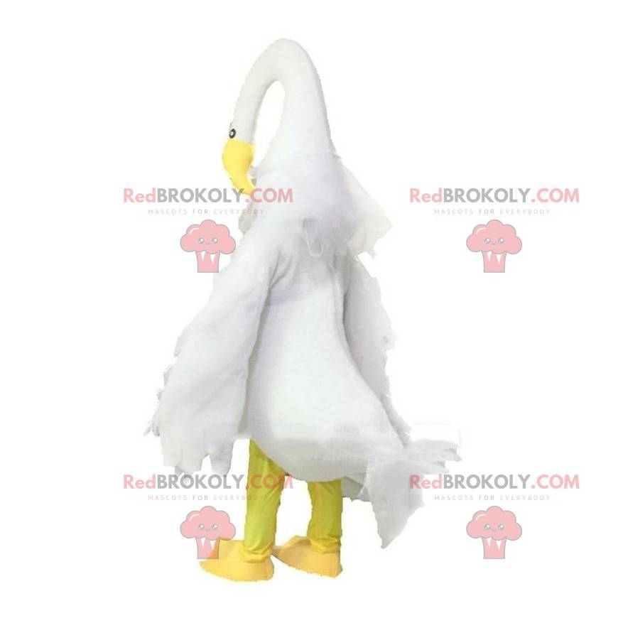 Mascotte de cygne, costume d'oiseau, grand oiseau blanc -