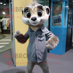 Gray Meerkat mascot costume character dressed with a Long Sleeve Tee and Ties