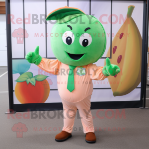 Peach Green Bean mascot costume character dressed with a Polo Shirt and Bow ties