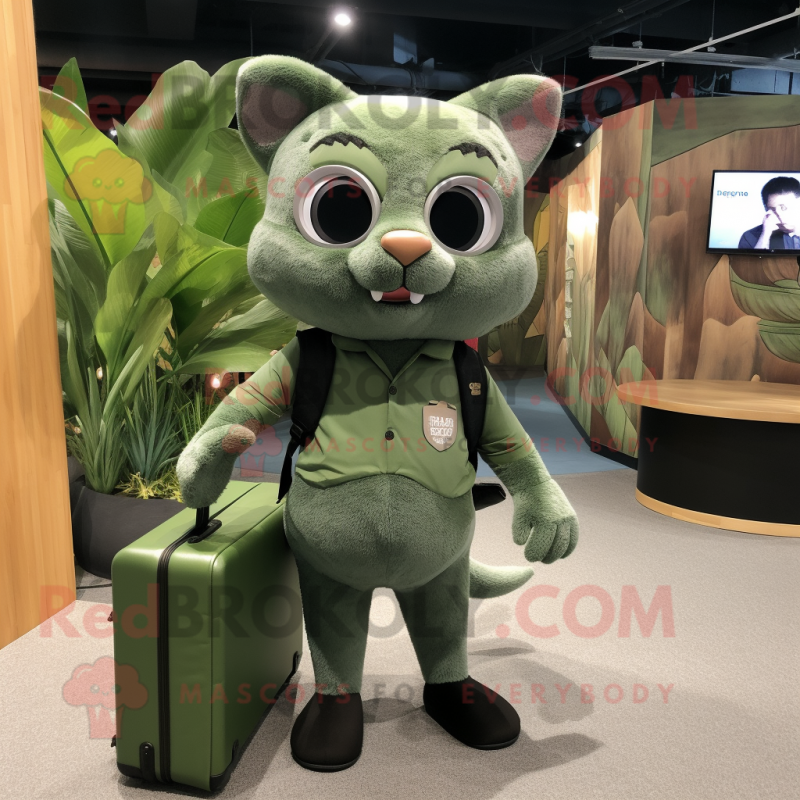 Olive Cat mascot costume character dressed with a Romper and Briefcases