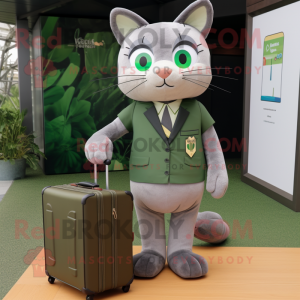 Olive Cat mascot costume character dressed with a Romper and Briefcases