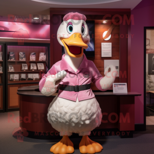 Pink Goose mascot costume character dressed with a Henley Tee and Headbands