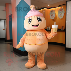 Peach Ice Cream mascot costume character dressed with a Turtleneck and Caps