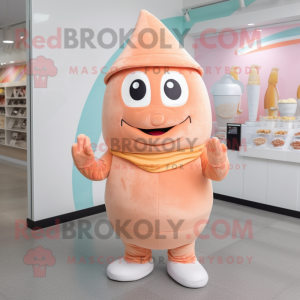 Peach Ice Cream mascot costume character dressed with a Turtleneck and Caps