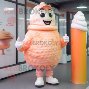 Peach Ice Cream mascot costume character dressed with a Turtleneck and Caps