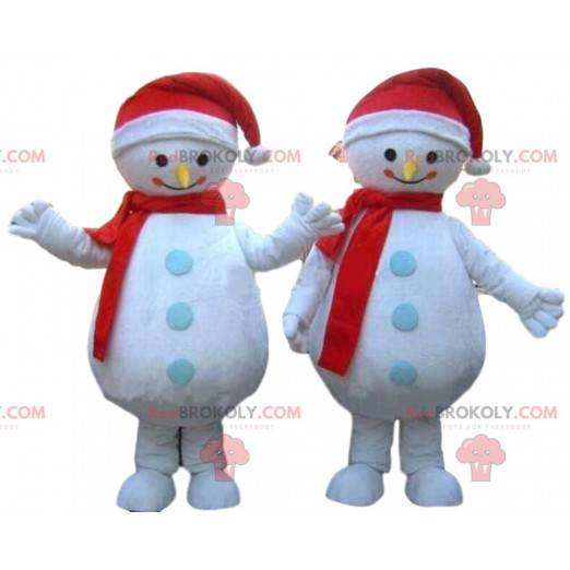 2 mascottes de bonshommes de neige, costume d'hiver -
