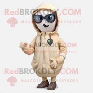 Beige Pepper mascot costume character dressed with a Parka and Sunglasses