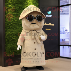 Beige Pepper mascot costume character dressed with a Parka and Sunglasses