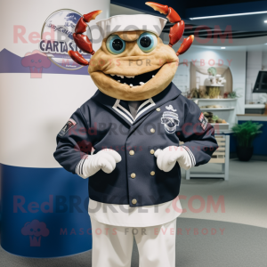 Navy Crab mascot costume character dressed with a Dress Shirt and Wraps