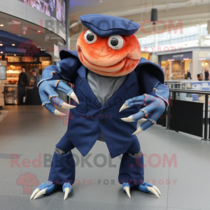 Navy Crab mascot costume character dressed with a Dress Shirt and Wraps
