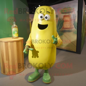 Green Bottle Of Mustard mascot costume character dressed with a Button-Up Shirt and Wraps