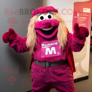 Magenta Momentum mascot costume character dressed with a Cardigan and Belts