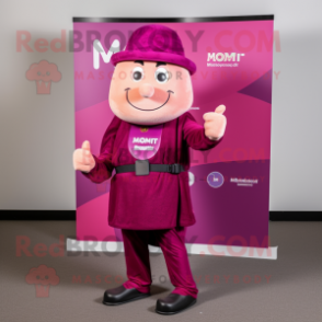 Magenta Momentum mascot costume character dressed with a Cardigan and Belts