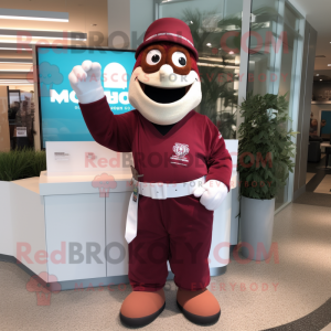 Maroon Doctor mascot costume character dressed with a Polo Shirt and Wraps