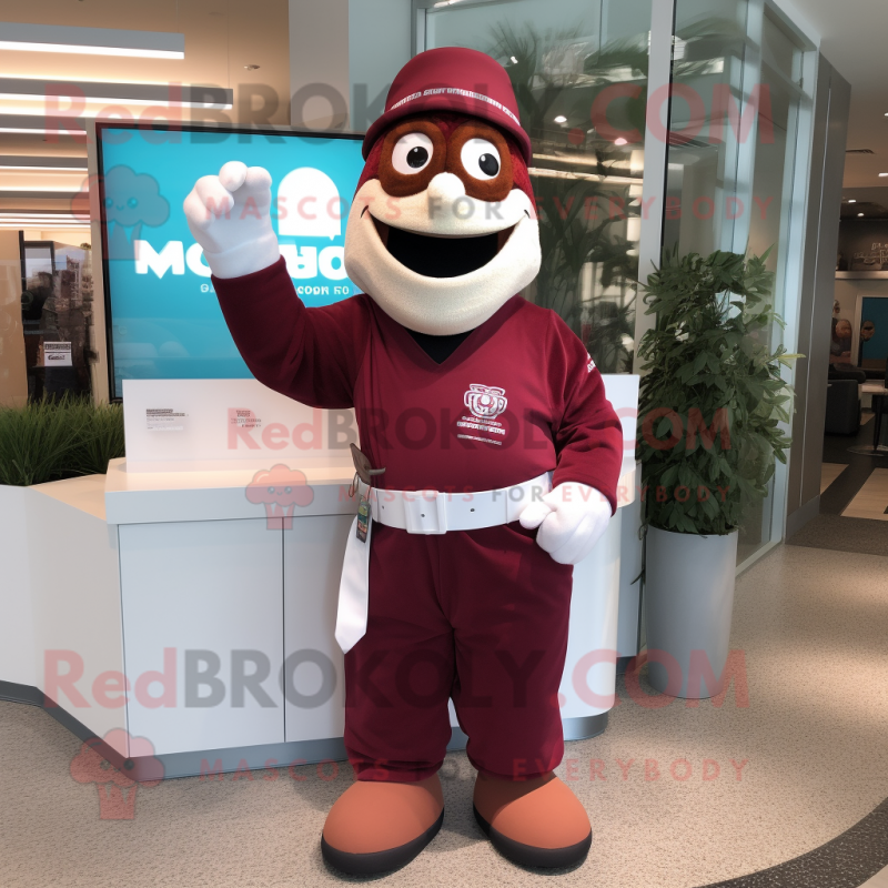 Maroon Doctor mascot costume character dressed with a Polo Shirt and Wraps Maroon Doctor mascot costume character dressed with a Polo Shirt and Wraps