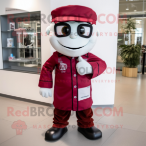 Maroon Doctor mascot costume character dressed with a Polo Shirt and Wraps