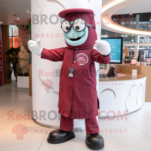 Maroon Doctor mascot costume character dressed with a Polo Shirt and Wraps