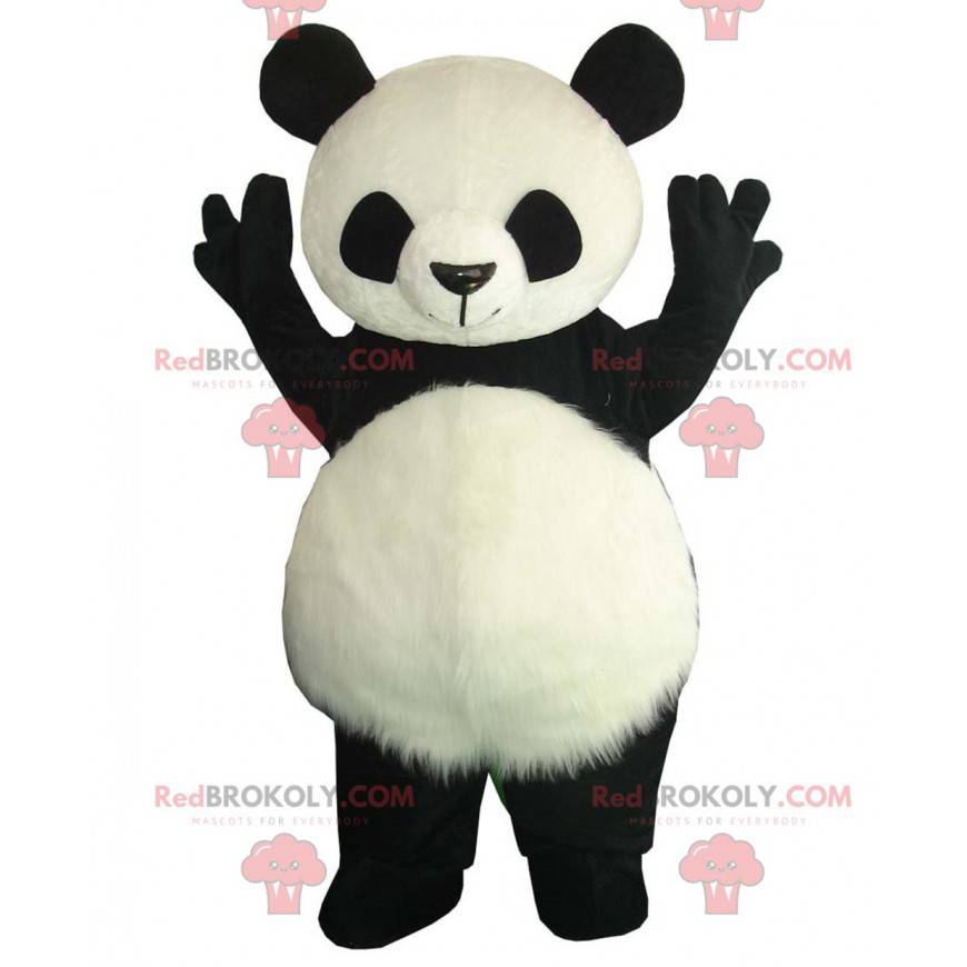 Mascote de panda gigante, fantasia de urso gigante preto e