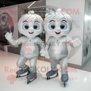 Silver Pair Of Ice Skates mascot costume character dressed with a Playsuit and Earrings