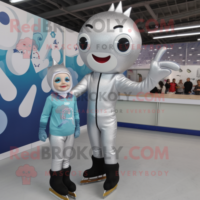 Silver Pair Of Ice Skates mascot costume character dressed with a Playsuit and Earrings