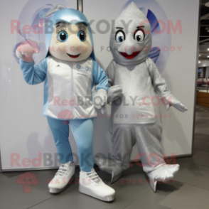 Silver Pair Of Ice Skates mascot costume character dressed with a Playsuit and Earrings