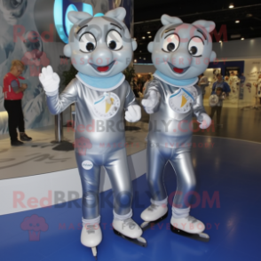 Silver Pair Of Ice Skates mascot costume character dressed with a Playsuit and Earrings