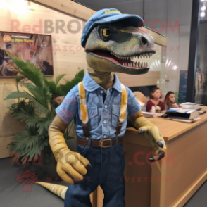 nan Allosaurus mascot costume character dressed with a Oxford Shirt and Watches