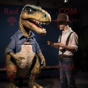 nan Allosaurus mascot costume character dressed with a Oxford Shirt and Watches