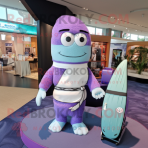 Lavender Sushi mascot costume character dressed with a One-Piece Swimsuit and Briefcases