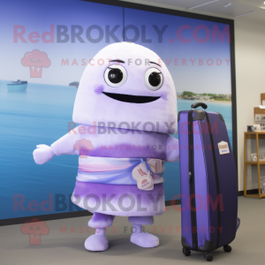 Lavender Sushi mascot costume character dressed with a One-Piece Swimsuit and Briefcases