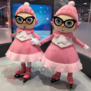 Pink Pair Of Ice Skates mascot costume character dressed with a Skirt and Eyeglasses
