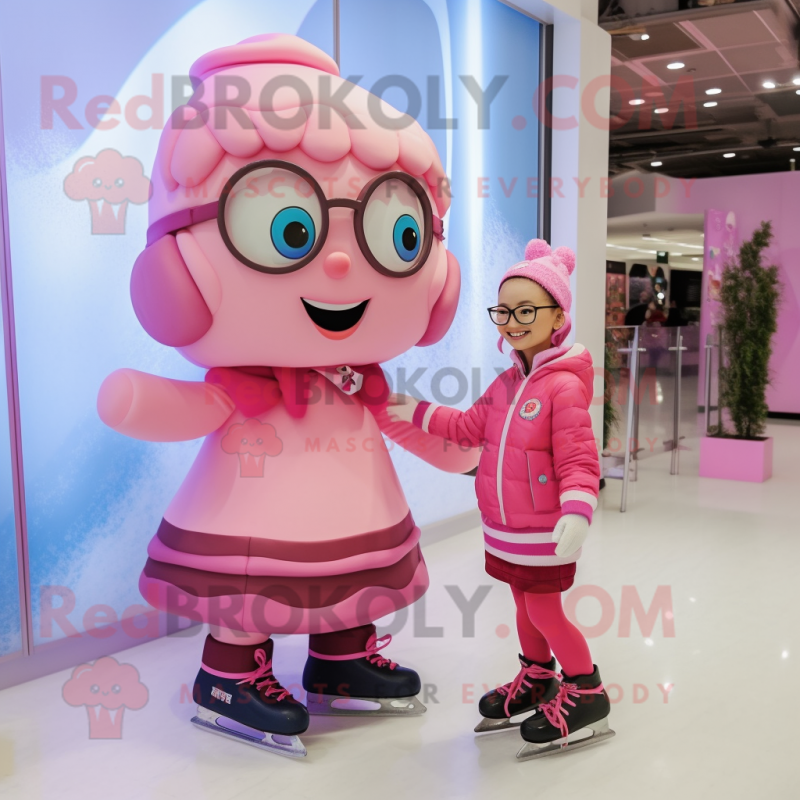 Pink Pair Of Ice Skates mascot costume character dressed with a Skirt and Eyeglasses