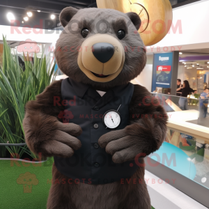 Black Beaver mascot costume character dressed with a Pencil Skirt and Smartwatches