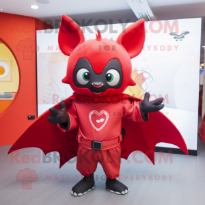 Red Bat mascot costume character dressed with a Windbreaker and Hairpins