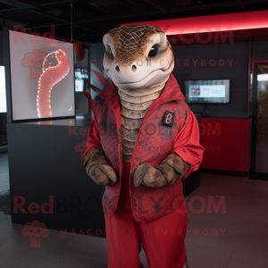 Röd Python maskot kostym karaktär klädd med en bomberjacka och wraps - Python Mascots - REDBROKO_80126 - RedBrokoly.com