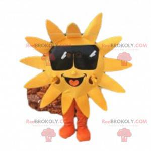 Maskotka słońce w ciemnych okularach, kostium przeciwsłoneczny