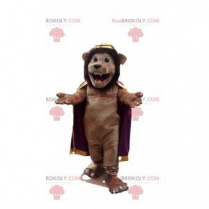 Mascotte de lion marron avec une cape, costume de super félin -