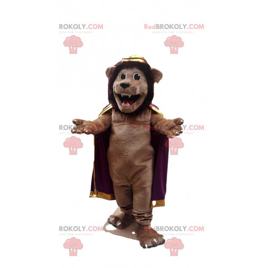 Brun løve maskot med en kappe, superkat kostume - Redbrokoly.com