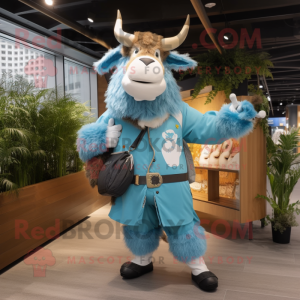 Sky Blue Yak maskot kostym...